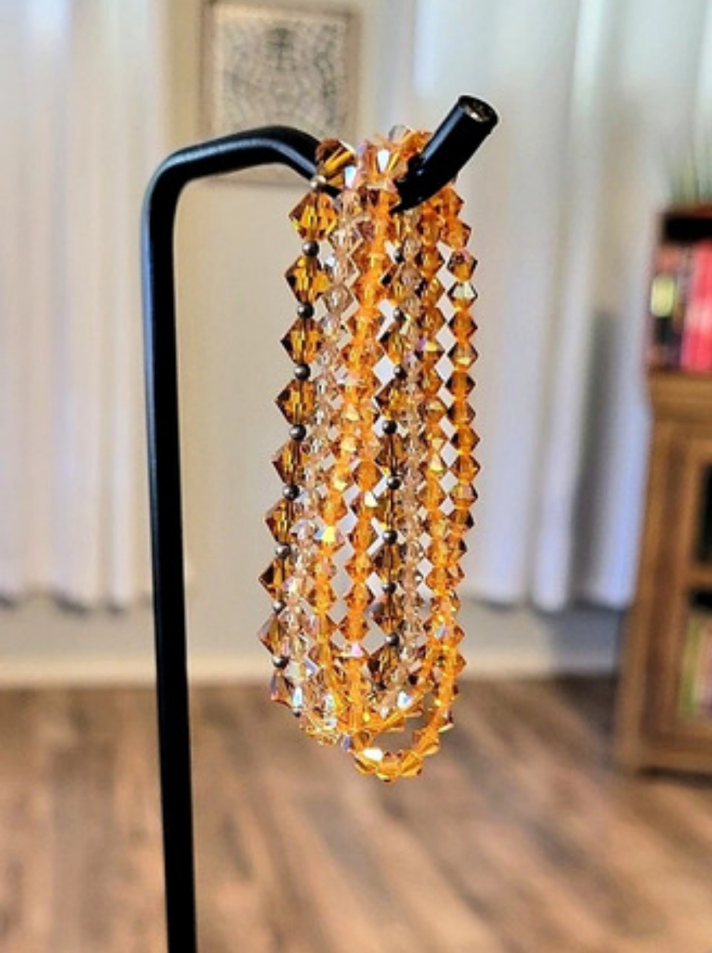 Amber & Gold Crystal Beaded Bracelet